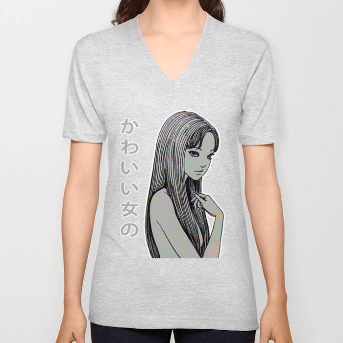 Pretty Girl 2 Sad Japanese Anime Aesthetic Unisex V Neck By Poser Boy