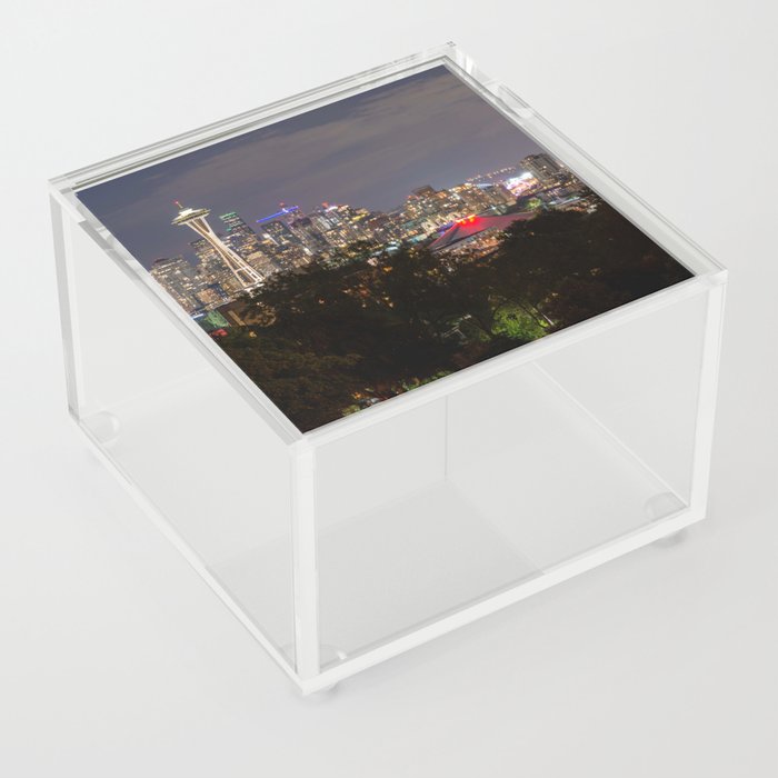 The Light Fantastic - Seattle Skyline Night Panorama Acrylic Box