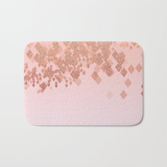 Light Salmon Pink Gradient Faux Glitter Diamond Pattern Bath Mat