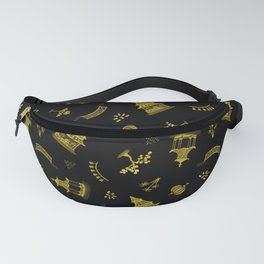 Golden Watercolour Chinoiserie on Black Fanny Pack