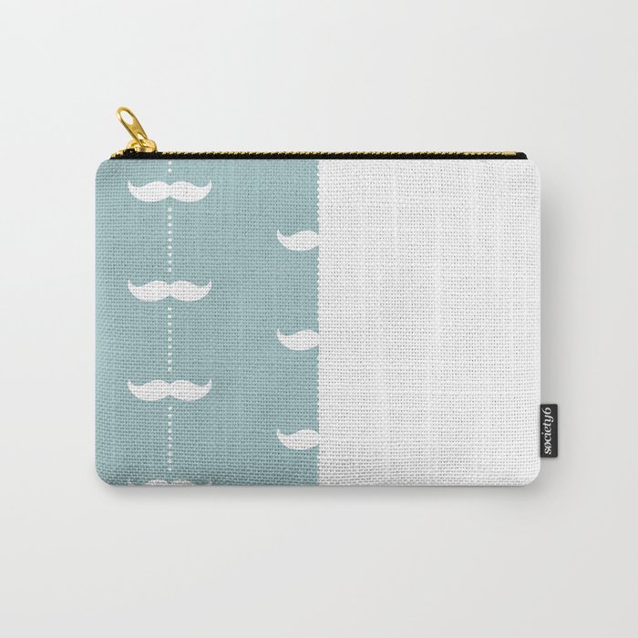 White Mustache on Sage Gray Green and White Vertical Split Carry-All Pouch