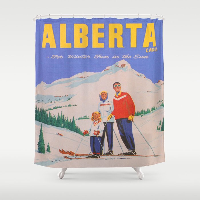 Alberta Canada Vintage Travel Poster, Fun Shower Curtains Canada
