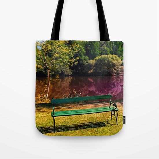 Bench at the pond Tote Bag