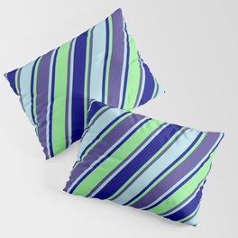 [ Thumbnail: Dark Slate Blue, Powder Blue, Blue, and Light Green Colored Pattern of Stripes Pillow Sham ]