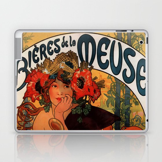 Bières de la Meuse - Alphonse Mucha (Reproduction) Poster on Public Domain Laptop & iPad Skin