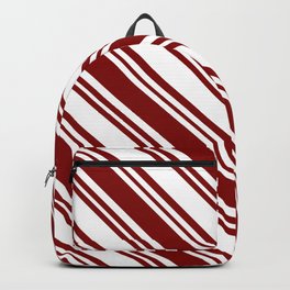 [ Thumbnail: White & Maroon Colored Lined/Striped Pattern Backpack ]