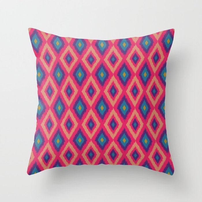 DIAMOND IKAT Boho Woven Texture in Exotic Pink Blush Purple Green Blue - UnBlink Studio by Jackie Tahara Throw Pillow