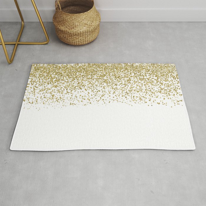 Sparkling gold glitter confetti on simple white background - Pattern Rug