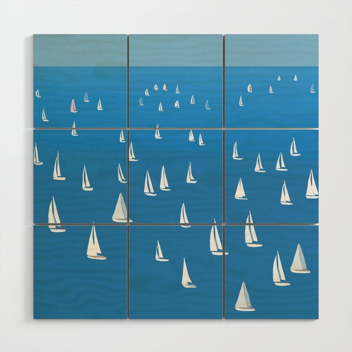 Sailing Boats in deep blue Sea - Regatta Sailboats Wood Wall Art