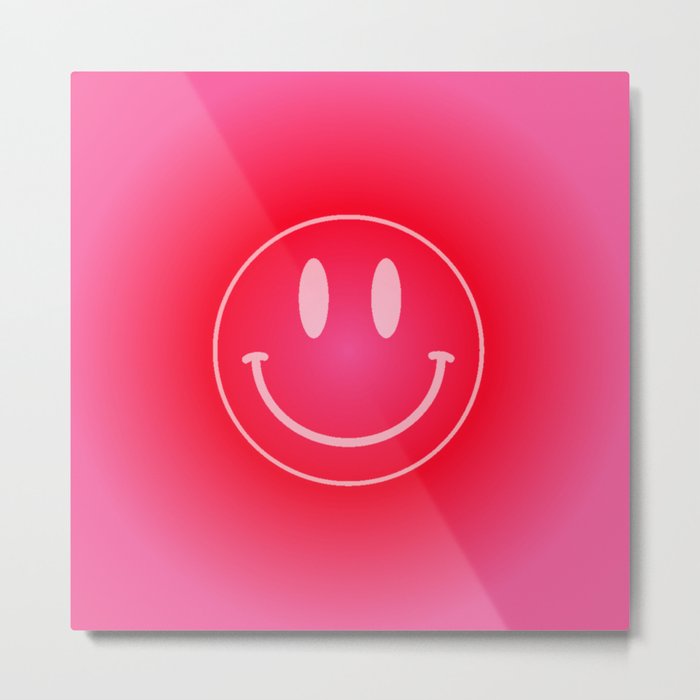 Cute Simple Pink and Red Gradient Background with Smiley Face Metal Print