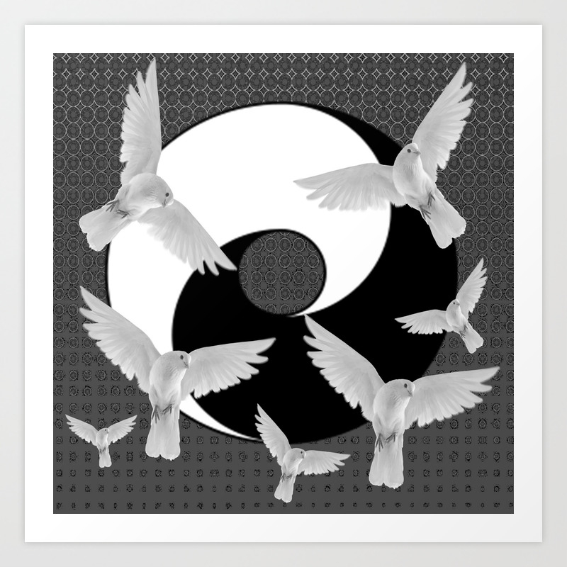 B W Yin Yang Taoism Daoism Peace Doves Art Print By Sharlesart