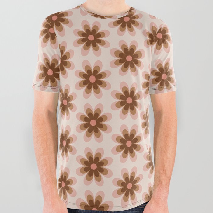 Pastel neutral flower retro vintage pattern All Over Graphic Tee