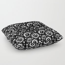 Black and White Trippy Doodle Eye Pattern Floor Pillow