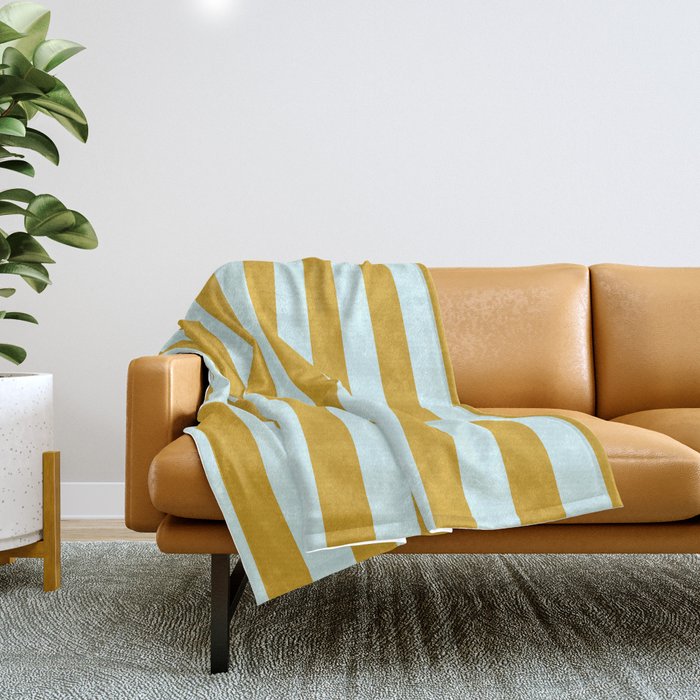 Goldenrod & Light Cyan Colored Lines Pattern Throw Blanket