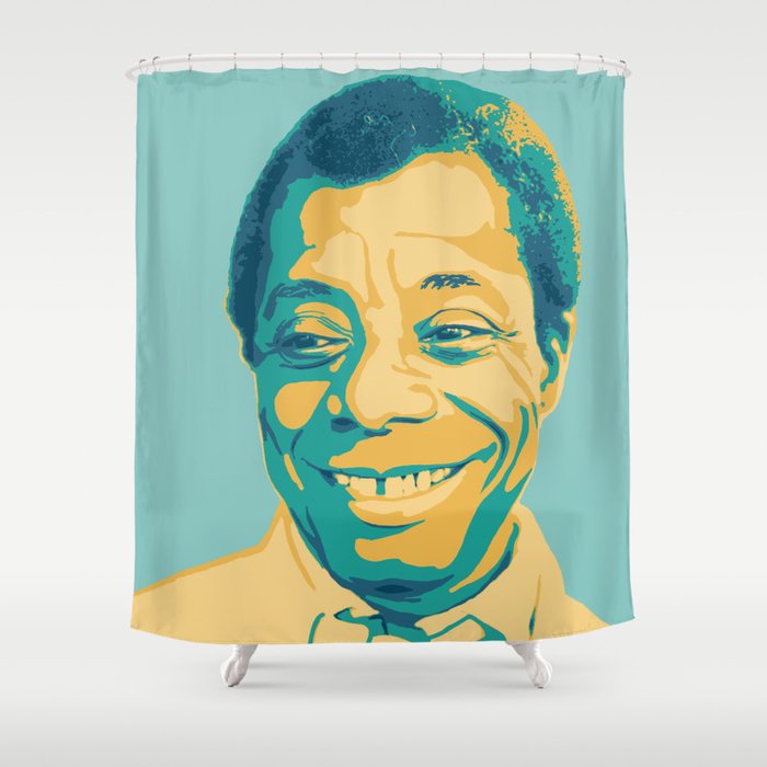 James Baldwin Portrait Teal Gold Blue Shower Curtain