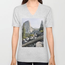 Liberty Cap and Nevada Falls in Morning Light V Neck T Shirt