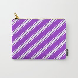 [ Thumbnail: Dark Orchid & Mint Cream Colored Pattern of Stripes Carry-All Pouch ]