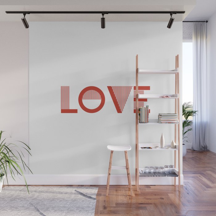 LOVE  Red & White minimalist modern abstract illustration  Wall Mural