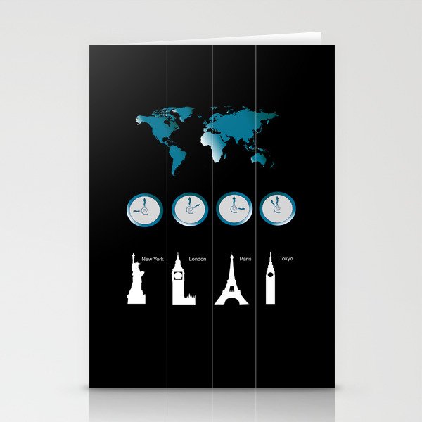 TIME ZONES. NEW YORK, LONDON, PARIS, TOKYO Stationery Cards