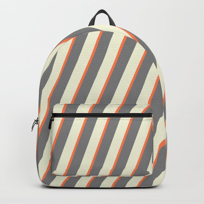 Beige, Coral & Grey Colored Lined Pattern Backpack