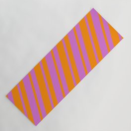 [ Thumbnail: Dark Orange & Orchid Colored Striped/Lined Pattern Yoga Mat ]