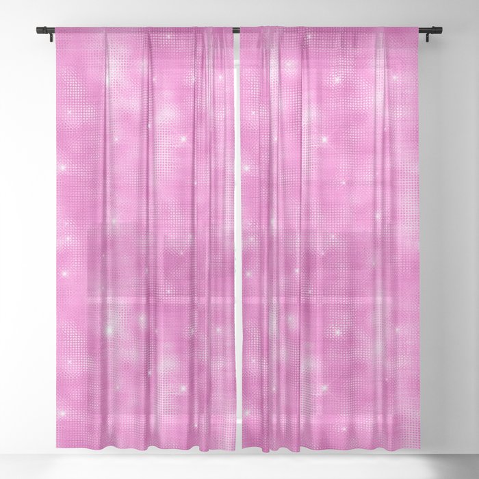 Glam Hot Pink Diamond Shimmer Glitter Sheer Curtain