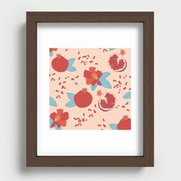 Pomegranate fruit and flower pink and ochre pattern Recessed Framed Print