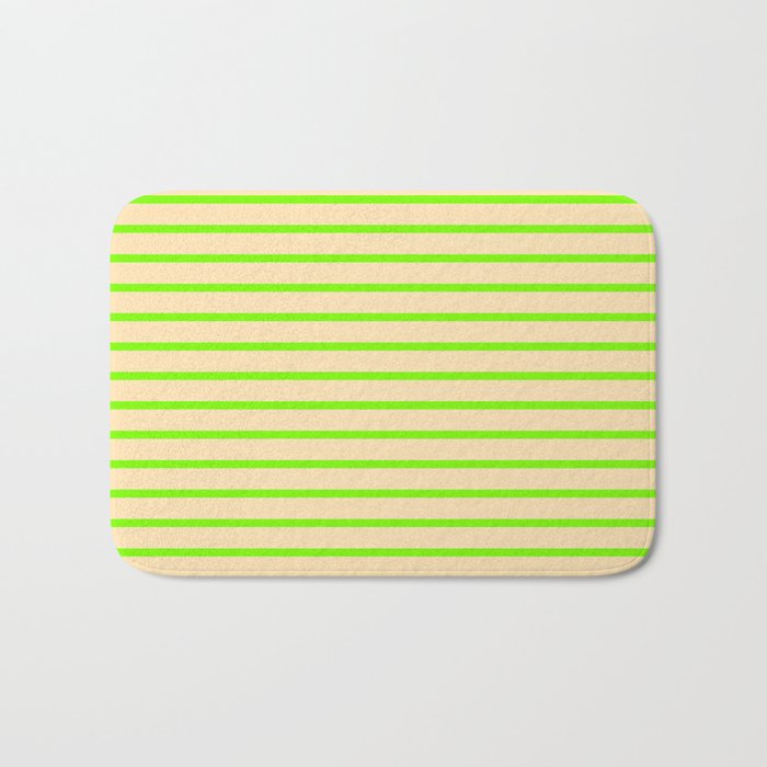 Green and Beige Colored Lines/Stripes Pattern Bath Mat