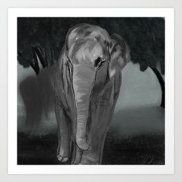 Black and Gray Elephant Art Print