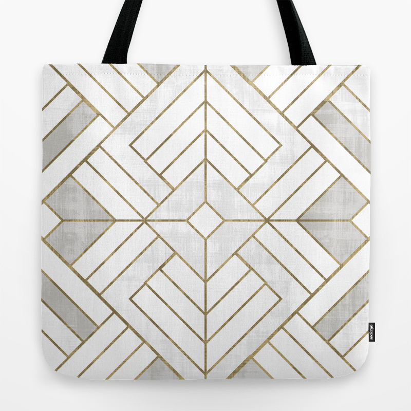 white and gold tote bag