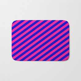 [ Thumbnail: Deep Pink & Blue Colored Striped/Lined Pattern Bath Mat ]