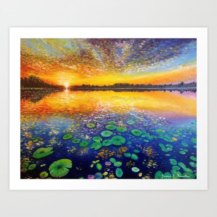 Lotus Pond Oil On Canvas 34x20in Painting By Jessica Hamilton