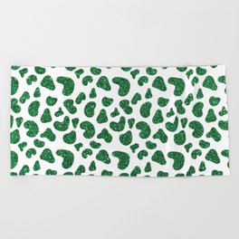 Elegant Emerald Green Glitter Gradient Cheetah Print  Beach Towel