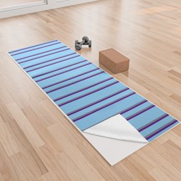 [ Thumbnail: Light Sky Blue, Slate Gray, and Indigo Colored Lines Pattern Yoga Towel ]