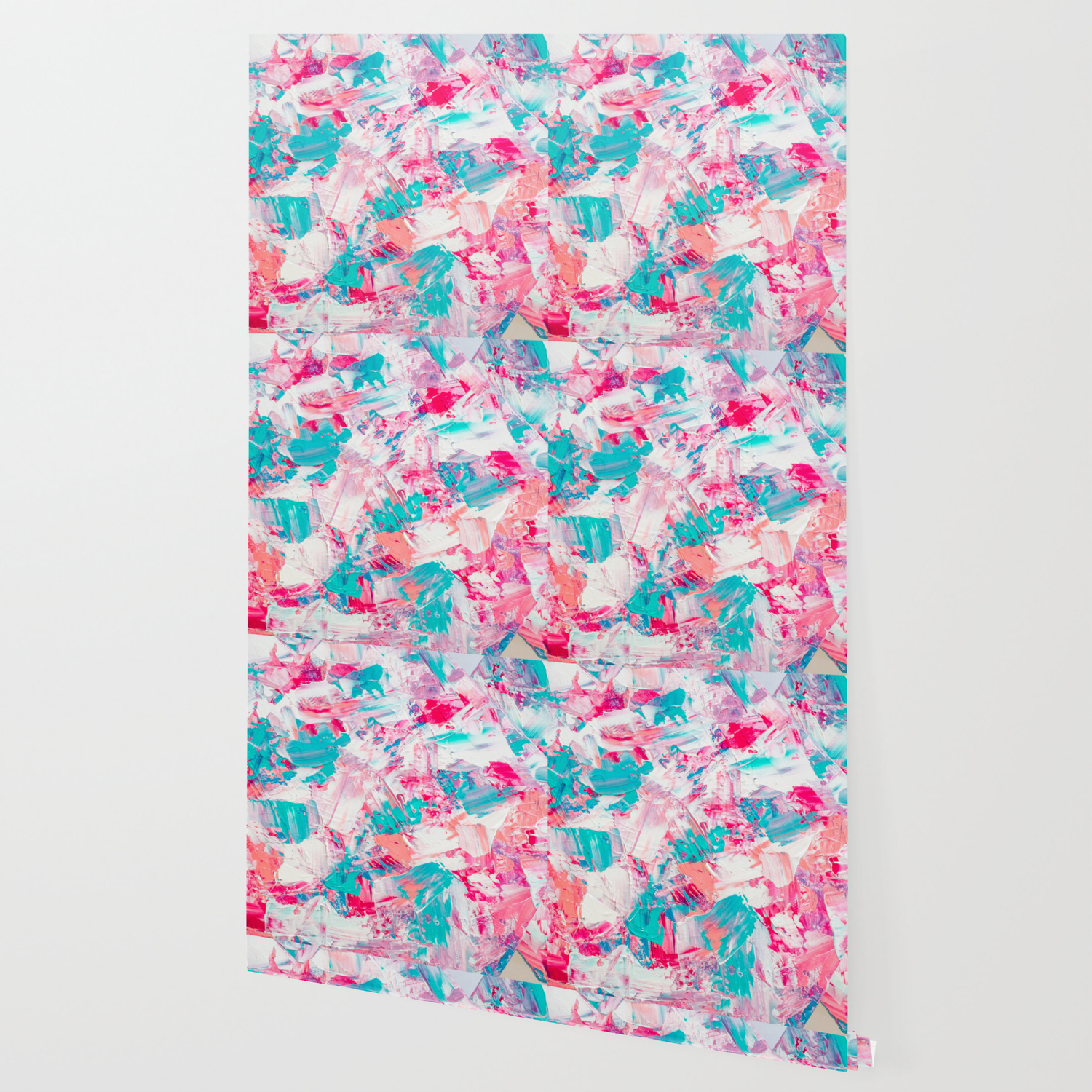 Modern Bright Candy Pink Turquoise Pastel Brushstrokes Acrylic