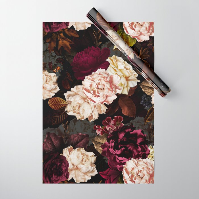 Vintage & Shabby Chic - Midnight Rose and Peony Garden Wrapping Paper by  Vintage Love