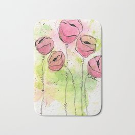 Pink and Green Splotch Flowers Bath Mat