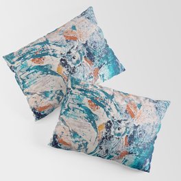 Reflections: a bold and interesting abstract mixed media piece in blues, yellows, orange, and white Pillow Sham