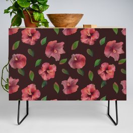 Red hibiscus flowers seamless pattern Credenza