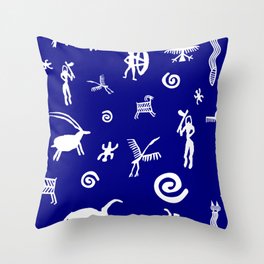 Blue Petroglyph Pattern Throw Pillow