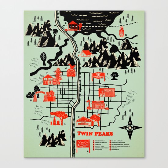 Twin Peaks Map Canvas Print