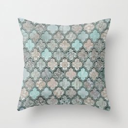 Shabby Chic Moroccan Tiles Faded Bohemian Luxury From The Sultans Palace Pastel Teal Throw Pillow