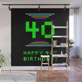 [ Thumbnail: 40th Birthday - Nerdy Geeky Pixelated 8-Bit Computing Graphics Inspired Look Wall Mural ]