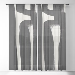 Mid Century Modern Minimalist Abstract Art Brush Strokes Black & White Ink Art Ancient Stripes Sheer Curtain