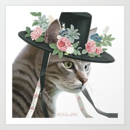 A cat wearing a 'god' v1 Art Print