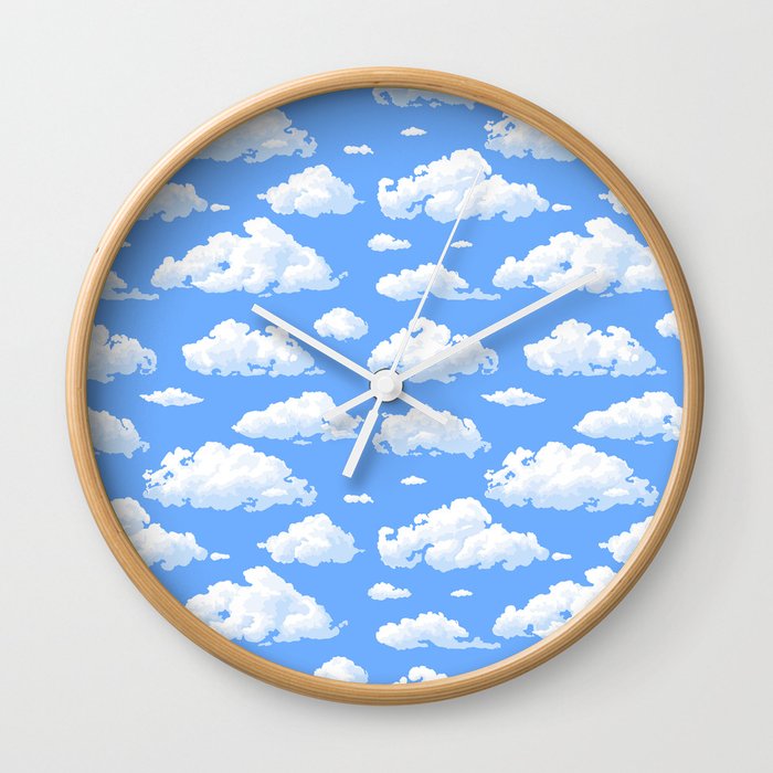 White fluffy clouds pattern Wall Clock by Katerina Kirilova | Society6