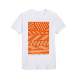 Orange Minimal Diagonal Line Patch Pattern Kids T Shirt