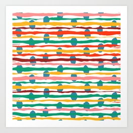 Artsy Morning Art Print | Stripes, Happiness, Hipster, Artsy, Waves, Polkadots, Geometric, Rainbow, Colorful, Pattern 