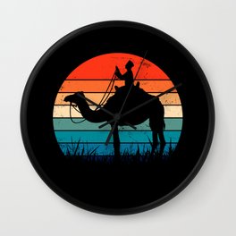 Camel rider in desert retro sunset colors gifts Wall Clock