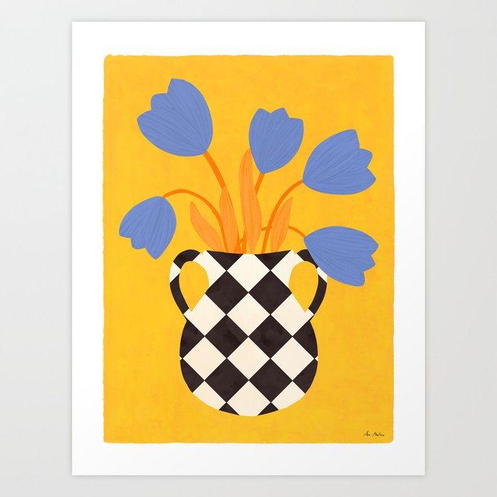 Tulips and vase of squares and diamonds Art Print